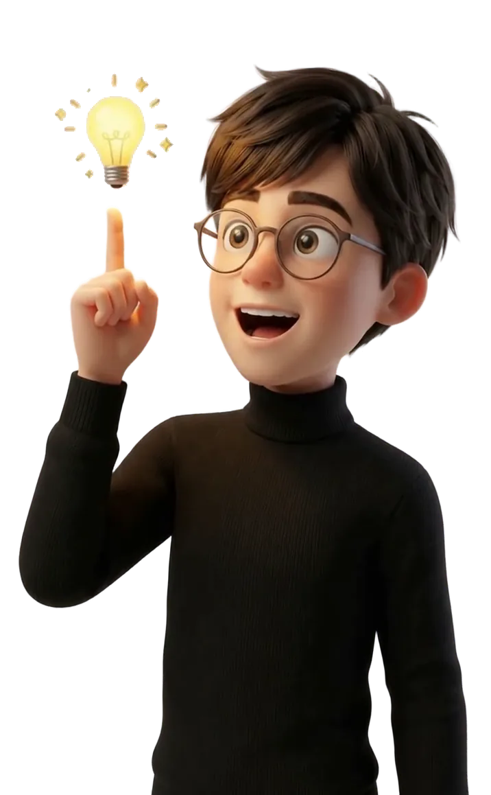 Illustration of Yasser thinking, then raising a finger as a light bulb appears